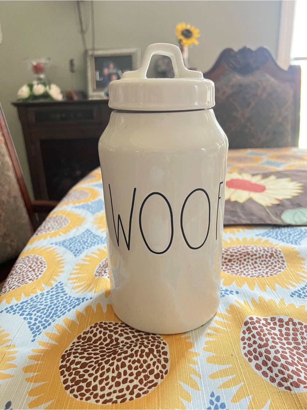 Rae Dunn White Ceramic 'WOOF' Treat Canister